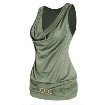 

Plain Color Tank Top Draped Cowl Neck Chain Embellishment Casual Tank Top, Light green