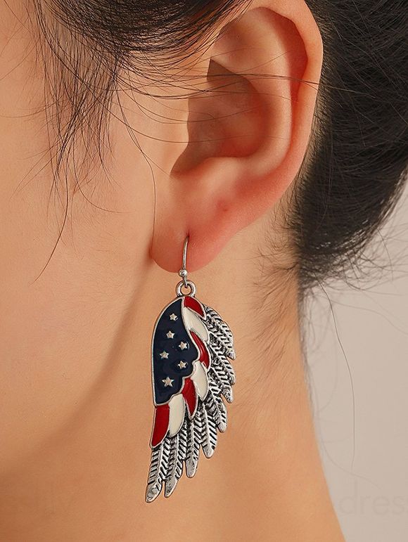 Wing Shaped American Flag Print Patriotic Earrings - multicolor 