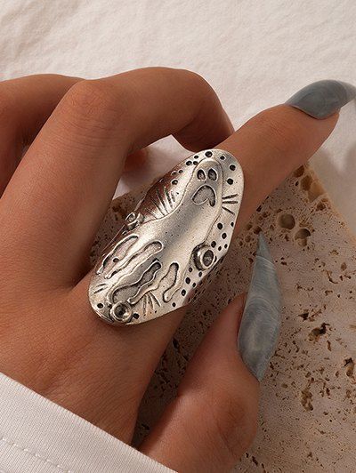 Bague à Imprimé Fantôme à Sculpture Creuse Style Gothique - Argent 