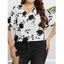 T-shirt Décontracté à Imprimé Fleur Feuille Manches Bouffantes de Grande Taille - Blanc 4XL