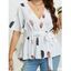 Plus Size Blouse Colored Feather Print Surplice Plunging Neck Self Belted Flutter Sleeve Blouse - WHITE 2XL