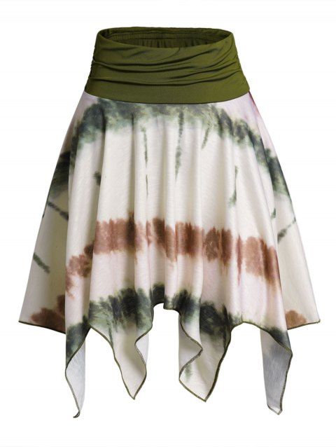Tie Dye Print Asymmetric Mini Skirt Colorblock Irregular Hem Handkerchief Skirt