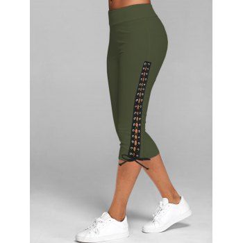 

Lace Up Skinny Crop Leggings, Deep green