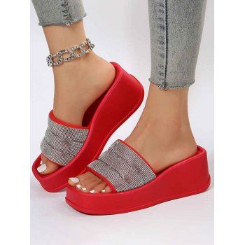 

Sequined Open Toe Slip On Thick Platform Outdoor Slippers, Red