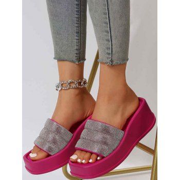 

Sequined Open Toe Slip On Thick Platform Outdoor Slippers, Rose red