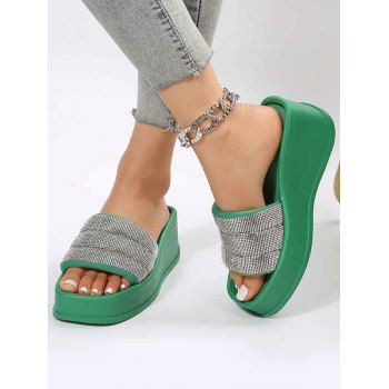 

Sequined Open Toe Slip On Thick Platform Outdoor Slippers, Green