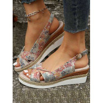 

Crossover Open Toe Buckle Strap Wedge Heels Outdoor Sandals, Multicolor a