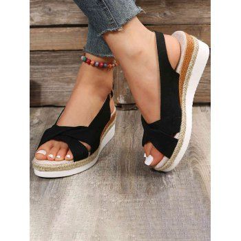 

Crossover Open Toe Buckle Strap Wedge Heels Outdoor Sandals, Black