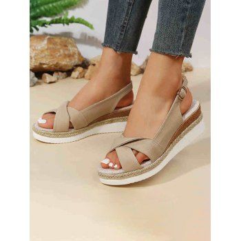 

Crossover Open Toe Buckle Strap Wedge Heels Outdoor Sandals, Apricot