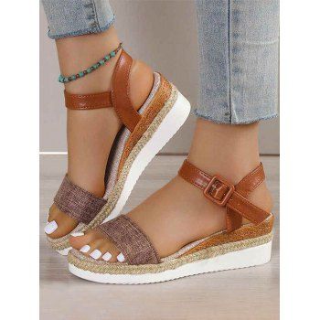 

Open Toe Buckle Strap Wedge Heels Outdoor Sandals, Dark khaki