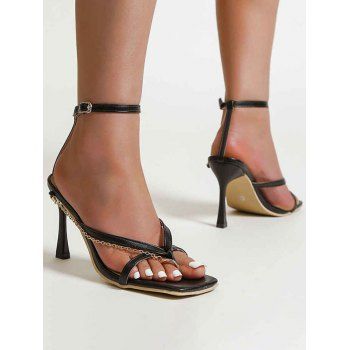 

Plain Color Elegance High Heels Buckle Strap Outdoor Sandals, Black