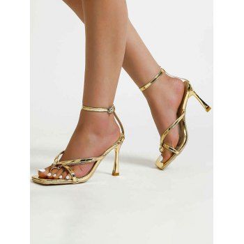 

Plain Color Elegance High Heels Buckle Strap Outdoor Sandals, Golden