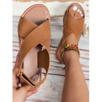 

Plain Color Crossover Open Toe Flat Platform Slip On Outdoor Sandals, Brown