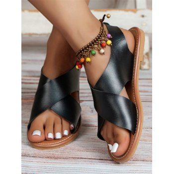 

Plain Color Crossover Open Toe Flat Platform Slip On Outdoor Sandals, Black