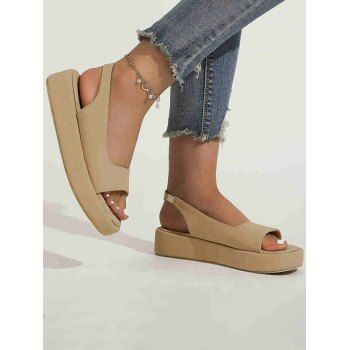 

Plain Color Open Toe Slip On Thick Platform Outdoor Sandals, Dark khaki