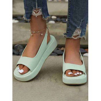 

Plain Color Open Toe Slip On Thick Platform Outdoor Sandals, Green