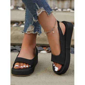 

Plain Color Open Toe Slip On Thick Platform Outdoor Sandals, Black