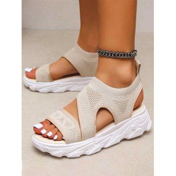 

Breathable Open Toe Slip On Thick Platform Outdoor Casual Sandals, Beige