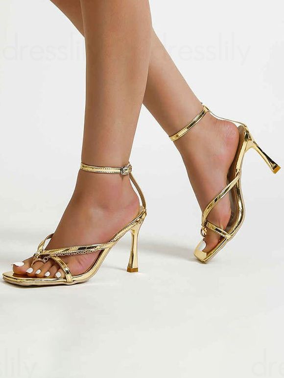 Plain Color Elegance High Heels Buckle Strap Outdoor Sandals - d'or EU 42
