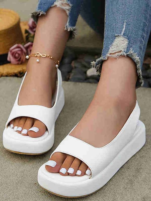 Plain Color Open Toe Slip On Thick Platform Outdoor Sandals - Blanc EU 38