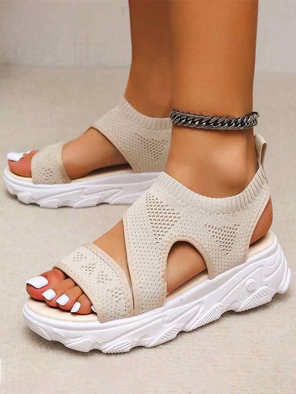 Breathable Open Toe Slip On Thick Platform Outdoor Casual Sandals - Beige EU 41