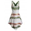 Tie Dye Print Asymmetric Dress Butterfly Lace Insert Dual Strap Cami Dress - GREEN L