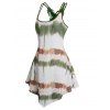 Tie Dye Print Asymmetric Dress Butterfly Lace Insert Dual Strap Cami Dress - GREEN S