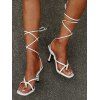 Plain Color Lace Up Square Toe High Heels Outdoor Sandals - Blanc EU 38