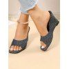 Open Square Toe Wedge Heels Slip On Canvas Outdoor Slippers - Bleu clair EU 40