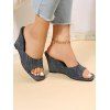 Open Square Toe Wedge Heels Slip On Canvas Outdoor Slippers - Bleu clair EU 38