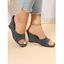 Open Square Toe Wedge Heels Slip On Canvas Outdoor Slippers - Bleu clair EU 43