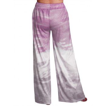 Ombre Tie Dye Print Wide Leg Pants Drawstring Elastic Waist Casual Long Loose Pants