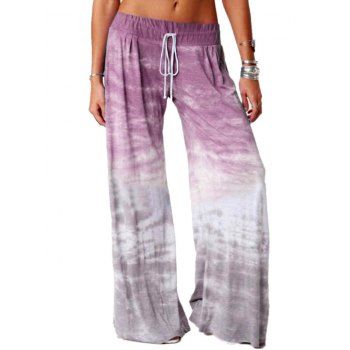 

Ombre Tie Dye Print Wide Leg Pants Drawstring Elastic Waist Casual Long Loose Pants, Light pink