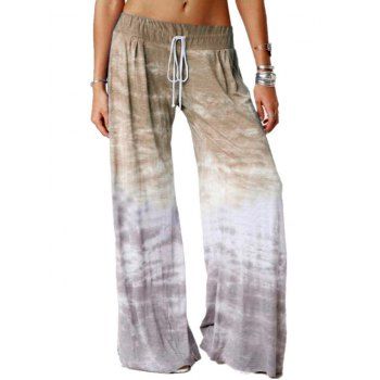 

Ombre Tie Dye Print Wide Leg Pants Drawstring Elastic Waist Casual Long Loose Pants, Light coffee