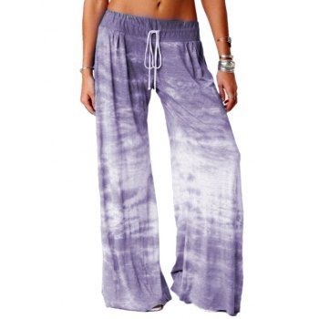 

Ombre Tie Dye Print Wide Leg Pants Drawstring Elastic Waist Casual Long Loose Pants, Light purple