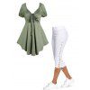 Ensemble de T-shirt en Couleur Unie à Manches Courtes à Ourlet Asymétrique et Legging Capri à Lacets - multicolor S