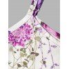 Ensemble Deux Pièces de Mini Robe Caraco Croisée à Imprimé Feuille Fleur et Papillon de Grande Taille - Violet clair L