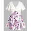 Ensemble Deux Pièces de Mini Robe Caraco Croisée à Imprimé Feuille Fleur et Papillon de Grande Taille - Violet clair 2X