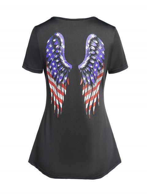 T-shirt Patriotique Ruché à Imprimé Drapeau Américain Aile Rayée Découpé à Volants