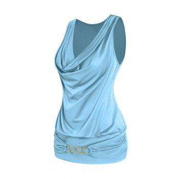 

Plain Color Tank Top Draped Cowl Neck Chain Embellishment Casual Tank Top, Light blue