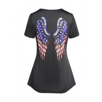 

Star Striped Wing Print T Shirt Ladder Cut Out Ruched Patriotic Tee, Black