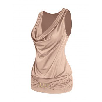 

Plain Color Tank Top Draped Cowl Neck Chain Embellishment Casual Tank Top, Light coffee