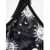 Plus Size Sun Moon Star Celestial Print Ruffle Asymmetrical Tank Top And Lace Up Eyelet Capri Leggings Casual Outfit - multicolor A L