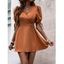 Mini Robe Cahce-cœur Vintage Superposée Nouée Découpée en Couleur Unie - Orange Foncé L