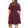 Plus Size Dress Lace Sleeve Empire Waist Plain Color V Neck A Line Midi Dress - DEEP RED XXL