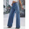 High Waist Zip Fly Wide Leg Jeans Long Stitching Multi Pockets Loose Denim Pants - BLUE XL