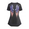 T-shirt Patriotique Ruché à Imprimé Drapeau Américain Aile Rayée Découpé à Volants - Noir XXL