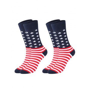 

5Pairs American Flag Print Cotton Mid-calf Socks Set, Multicolor a