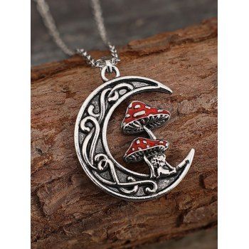 Moon Mushroom Pendant Alloy Chain Necklace