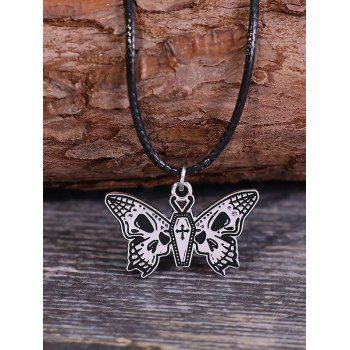 

Gothic Metal Cross Butterfly Pendant Faux Leather Necklace, Silver